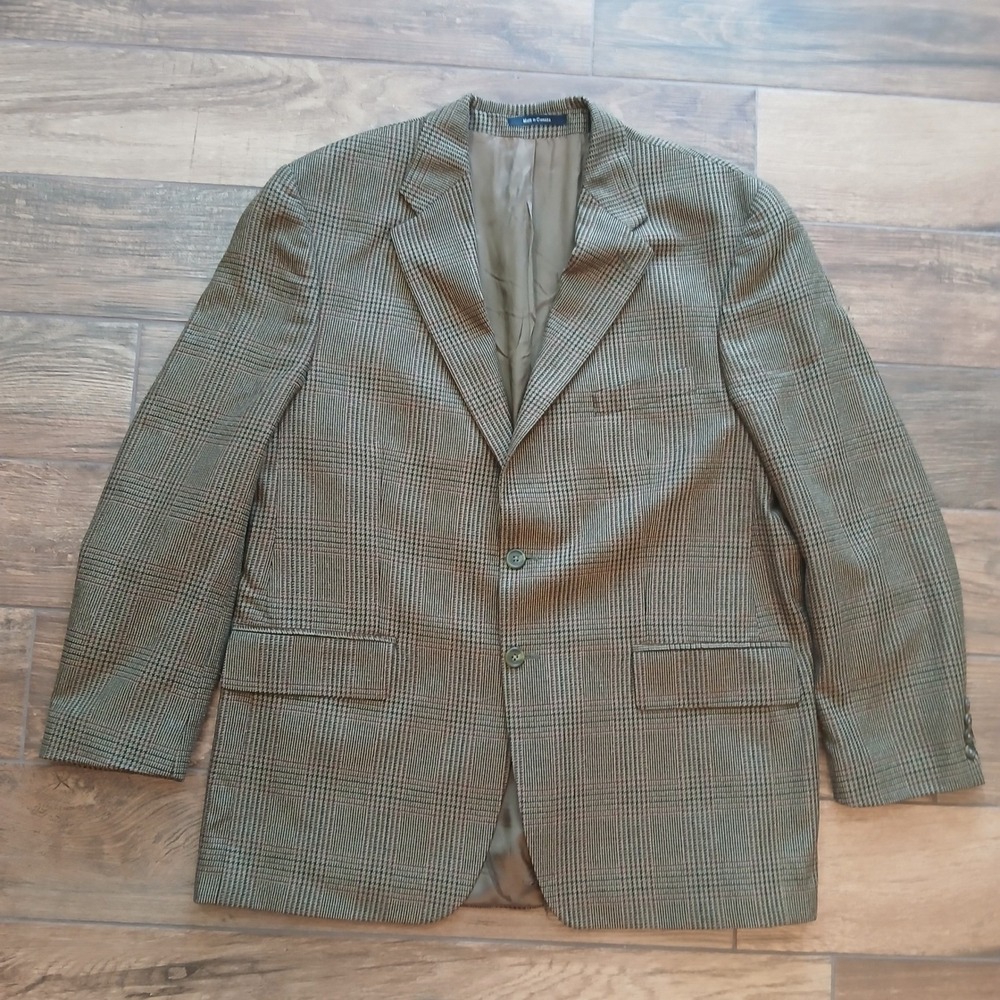 Vintage‎ Polo University Club Blazer Mens 44R Brown Herringbone Wool Silk Blend
